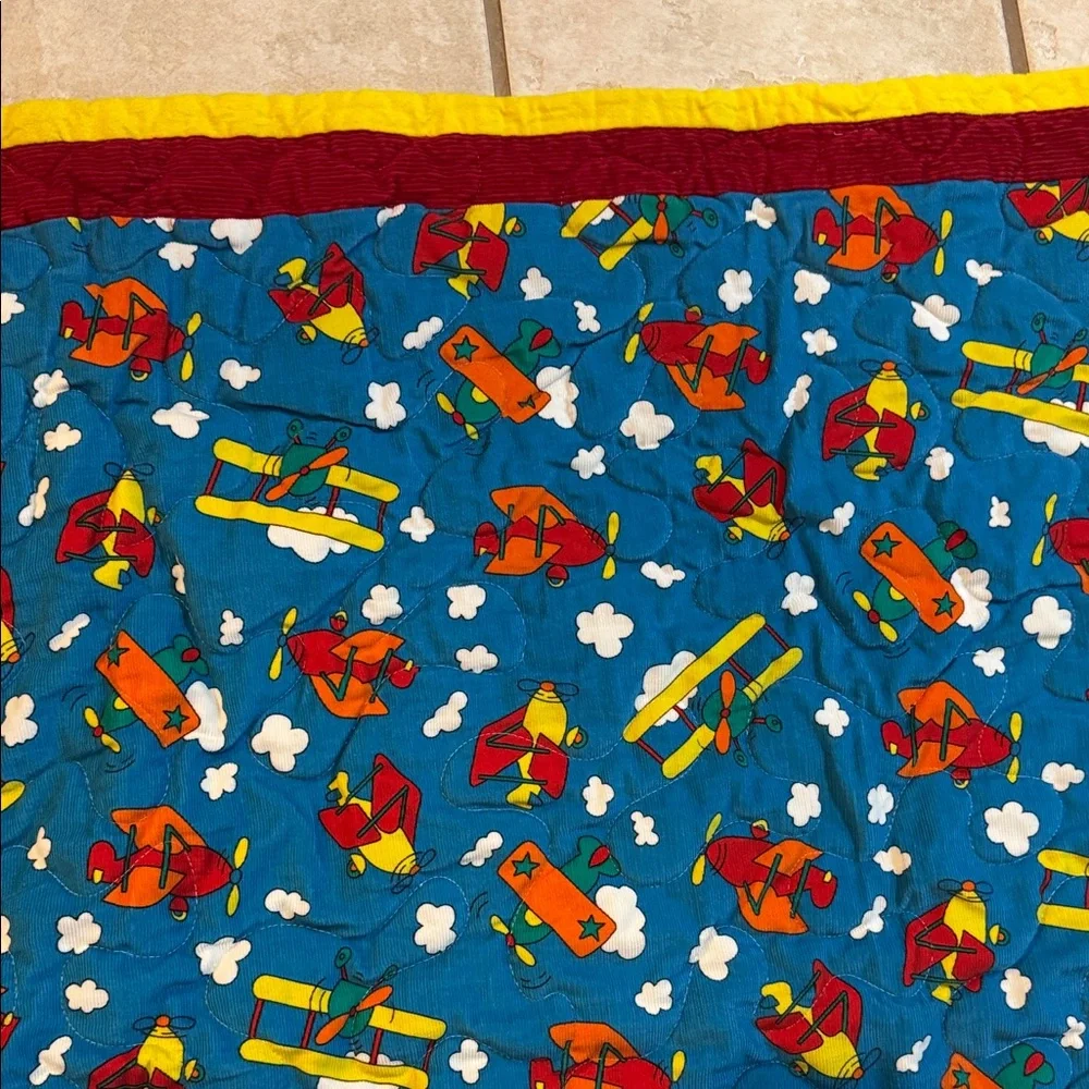 Colorful Flying Airplane Corduroy Quilt